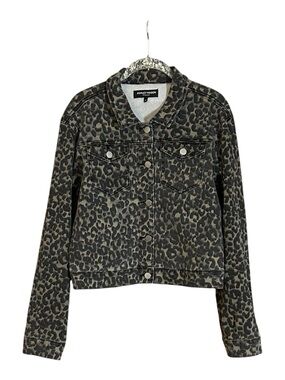 Ashley Mason Premium Leopard Print Cropped Denim Jacket M
